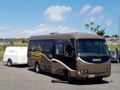 bus hire New Zealand, private charter coach hire with luggage trailer